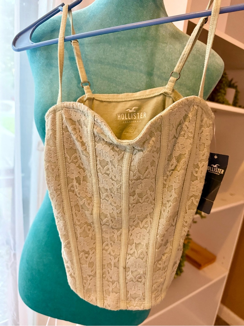 Hollister light olive green corset camisole, cropped